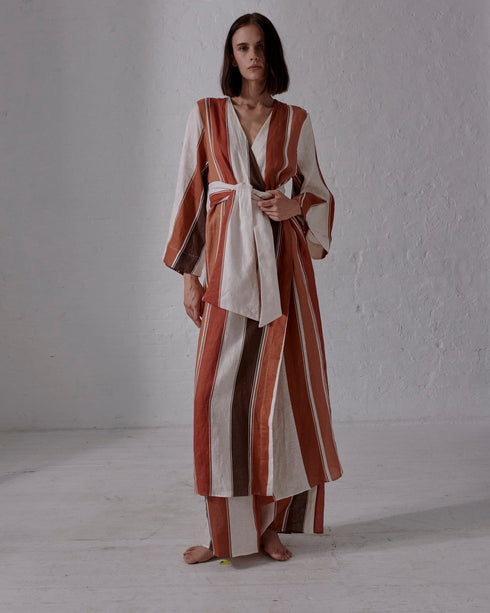 Joaquina Linen Kaftan / Terra Stripes