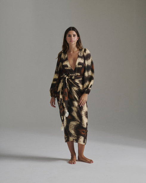 Mapara Martellato Silk Skirt / Brown Ikat