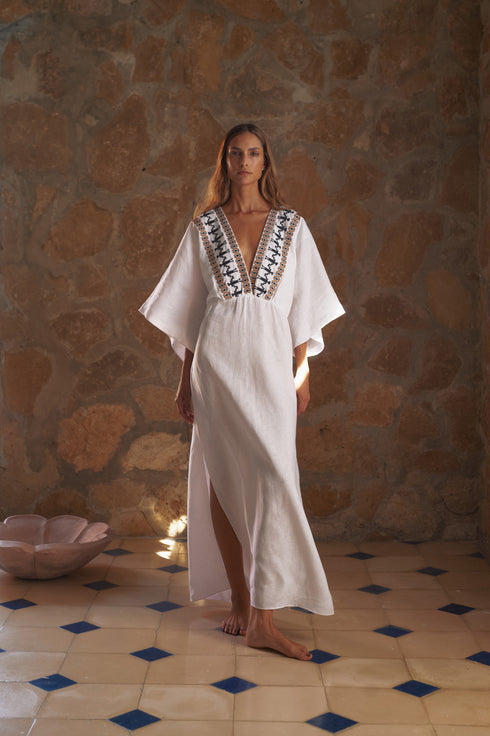 Topacio Linen Tunic / White Embroidered