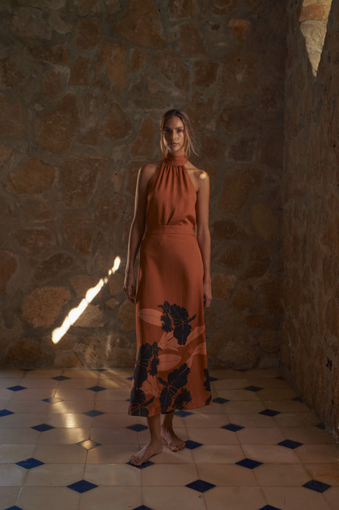 Beatrice Martellato Silk Ankle Length Skirt / Terra Orchideas
