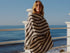 Cavalo Embroidered Linen Poncho / Ivory and Navy