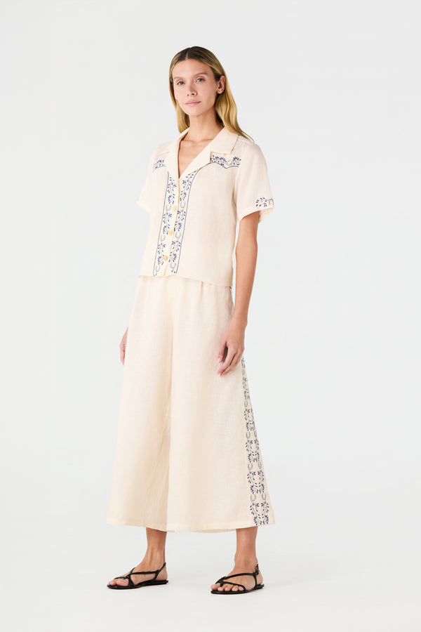 Jared Linen Capri Pants / Ivory Blue Horseshoes