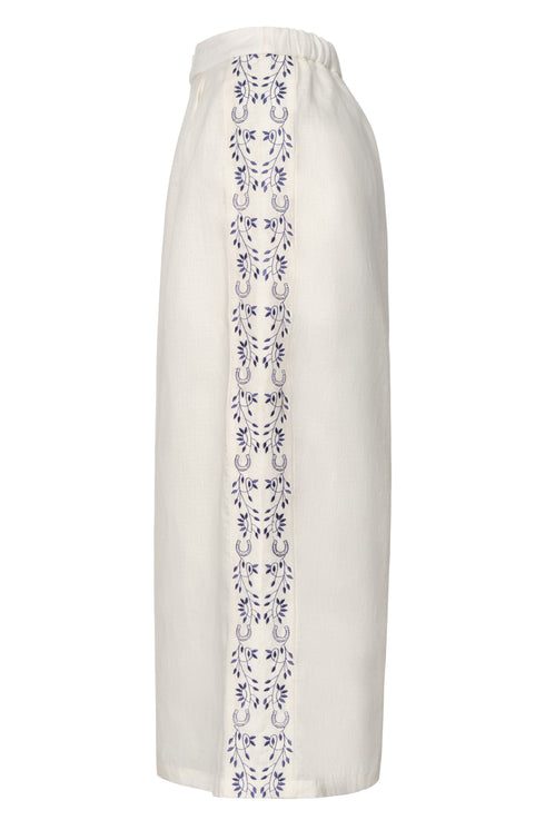 Jared Linen Capri Pants / Ivory Blue Horseshoes