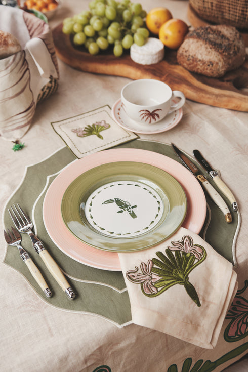 Lirios Linen Napkins / Ivory & Green - Set of 4