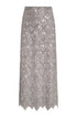La Sultana Sequined Midi Skirt / Silver Palms