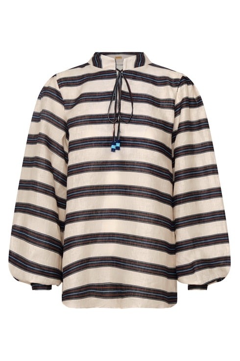 Las Rosas Linen Shirt / Navy Stripes