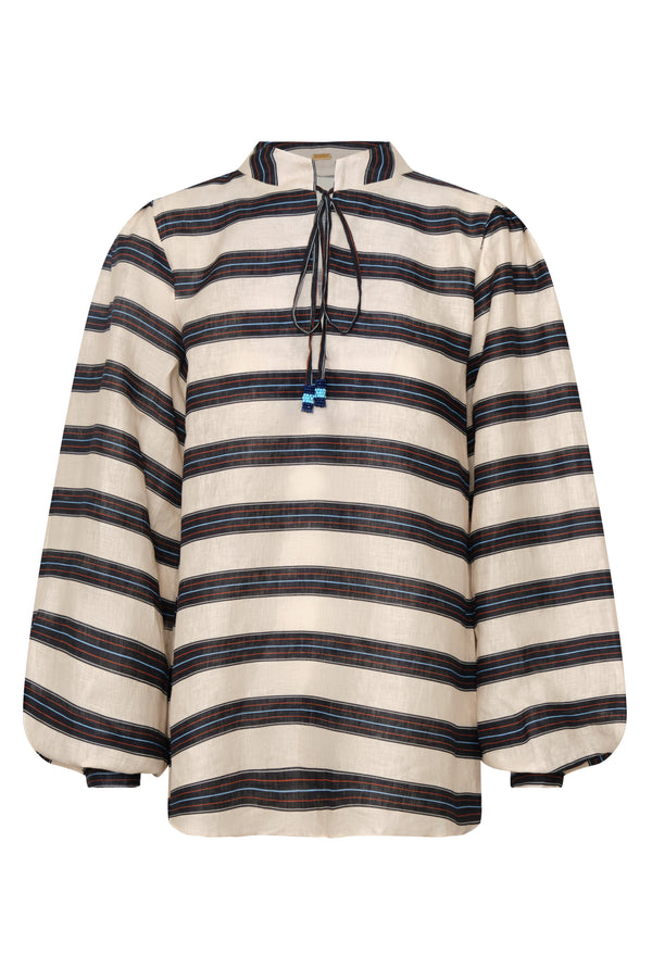 Las Rosas Linen Shirt / Navy Stripes