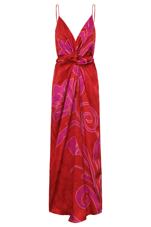 Macarena Silk Jacquard Midi Dress / Red & Fuchsia Maxi Buganvilia
