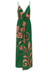 Macarena Silk Midi Dress / Green Buganvilia