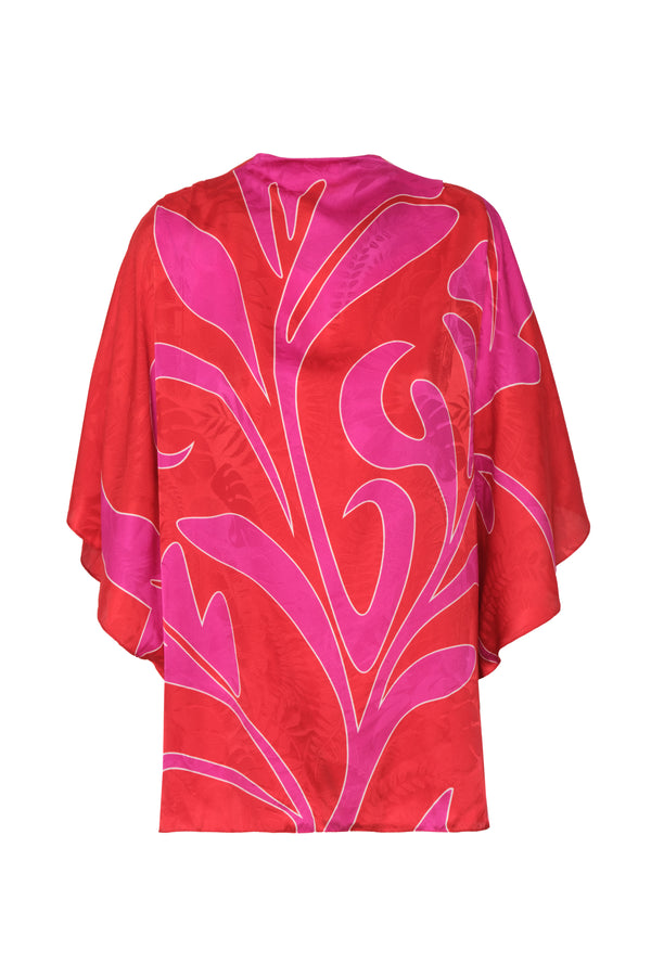 Manzanares Silk Jacquard Blouse / Red & Fuchsia Maxi Buganvilias