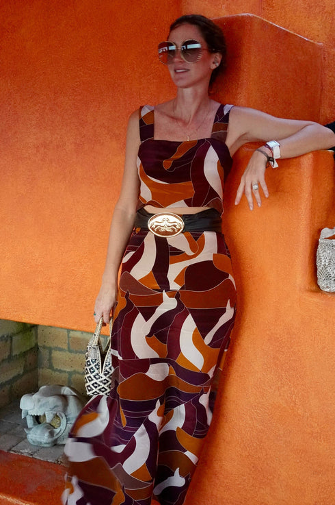 Marimba Crepe Top / Purple Horses