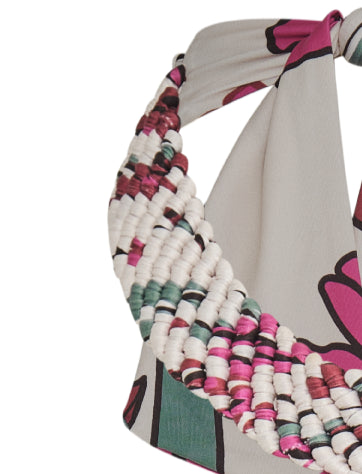 Torre Del Cielo Embroidered One Piece / Beige Fuchsia Flowers