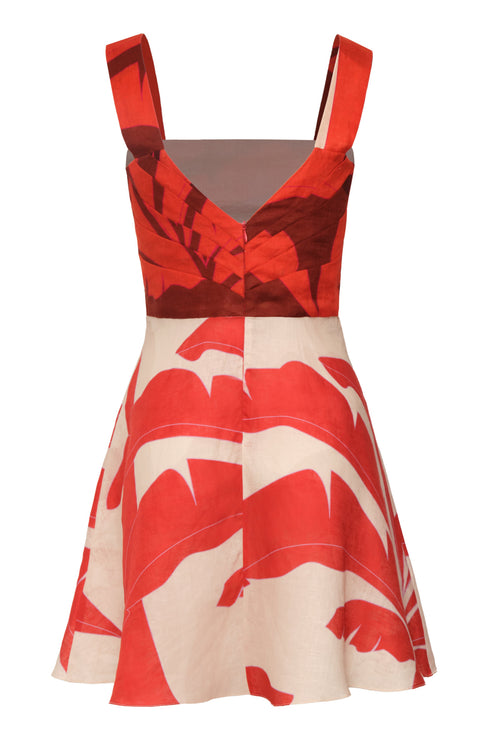 Micaela Hand-Embroidered Linen Mini Dress / Orange Palms