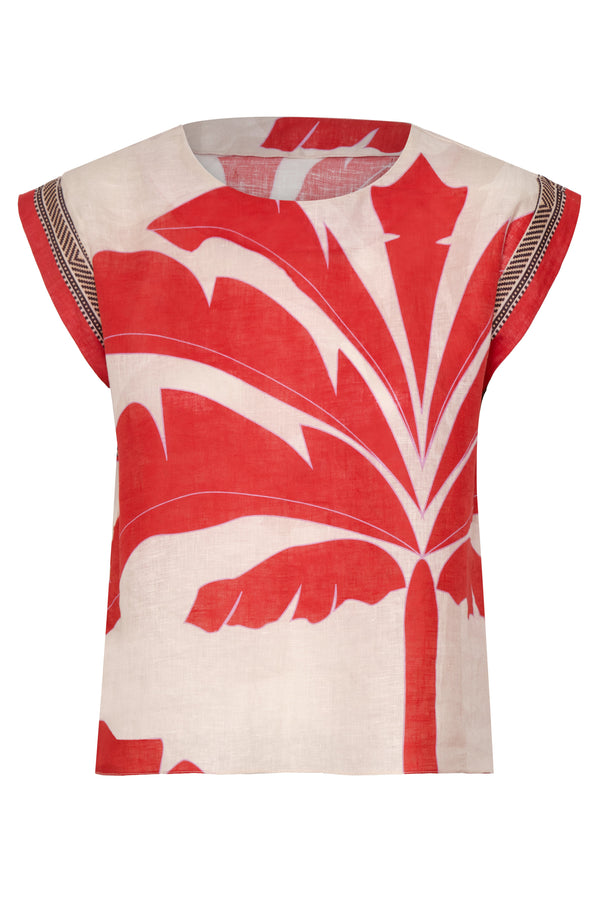 Montera Linen Top / Orange Palms
