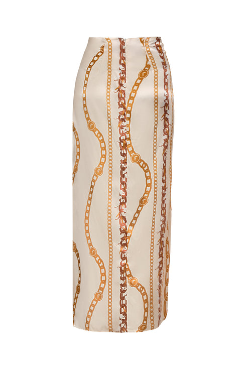 Myanmar Satin Silk Skirt / Gold Chains