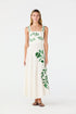 Noelia Embroidered Linen Midi Dress / Ivory Green Buganvilias
