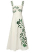 Noelia Embroidered Linen Midi Dress / Ivory Green Buganvilias