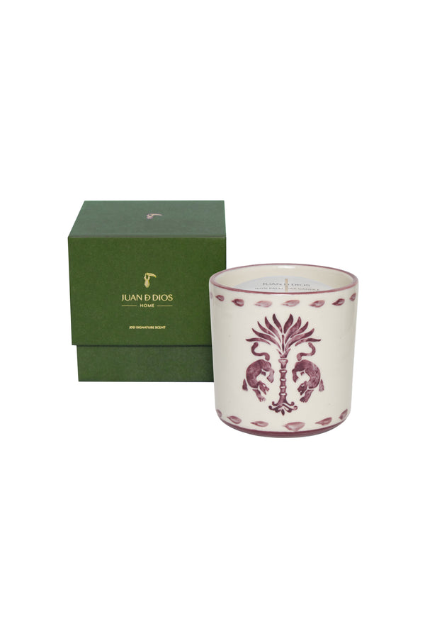 Palm & Tigers Ceramic Candle / Purple