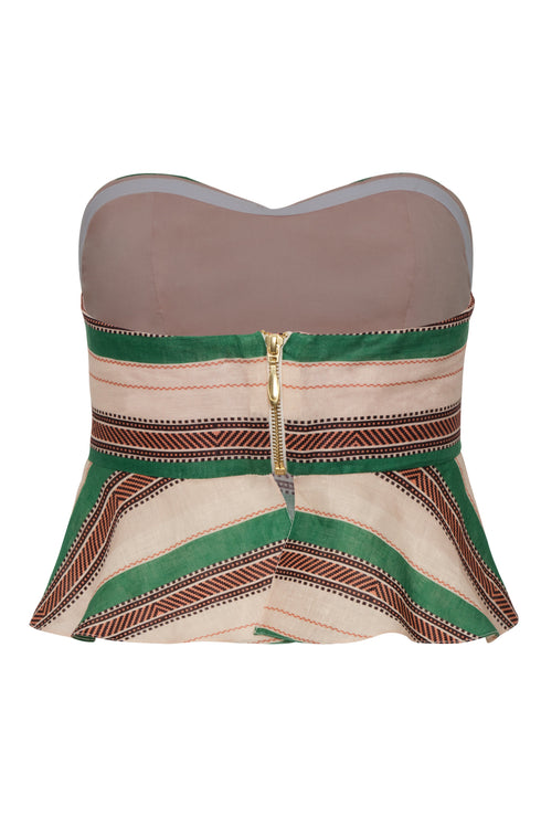 Peplum Linen Top / Green Artisanal Stripes