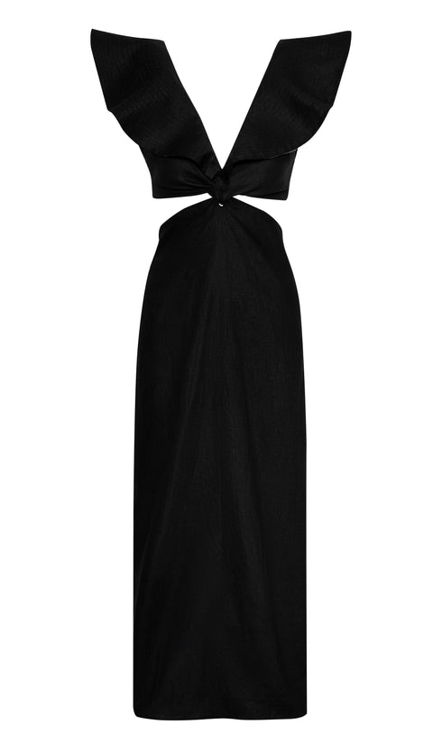 Quetzal Linen Midi Dress / Black