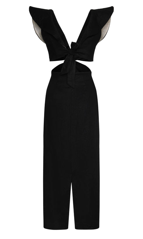 Quetzal Linen Midi Dress / Black
