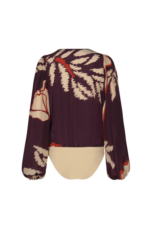 Sambale Crepe Chine Bodysuit / Purple Gladiolos