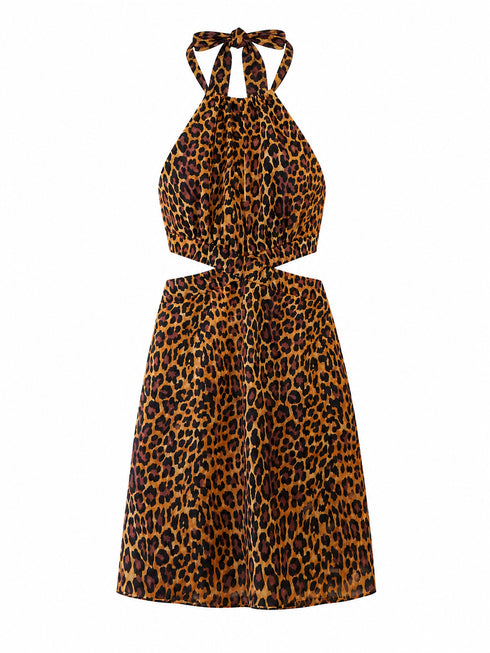San Agustin Cotton Silk Mini Dress / Jaguar Print