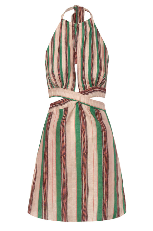 San Agustín Linen Mini Dress / Green Artisanal Stripes