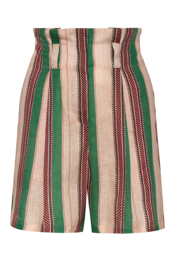 San Camilo Linen Short / Green Artisanal Stripes