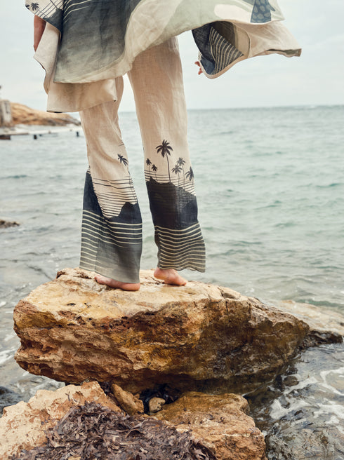 San Benito Linen Pants / Green Tropical Landscape