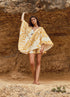Cavalo Hand Embroidered Linen Poncho / Ecru Yellow Arabesque
