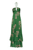 Sevillana Cotton Silk Maxi Dress / Green Buganvilias