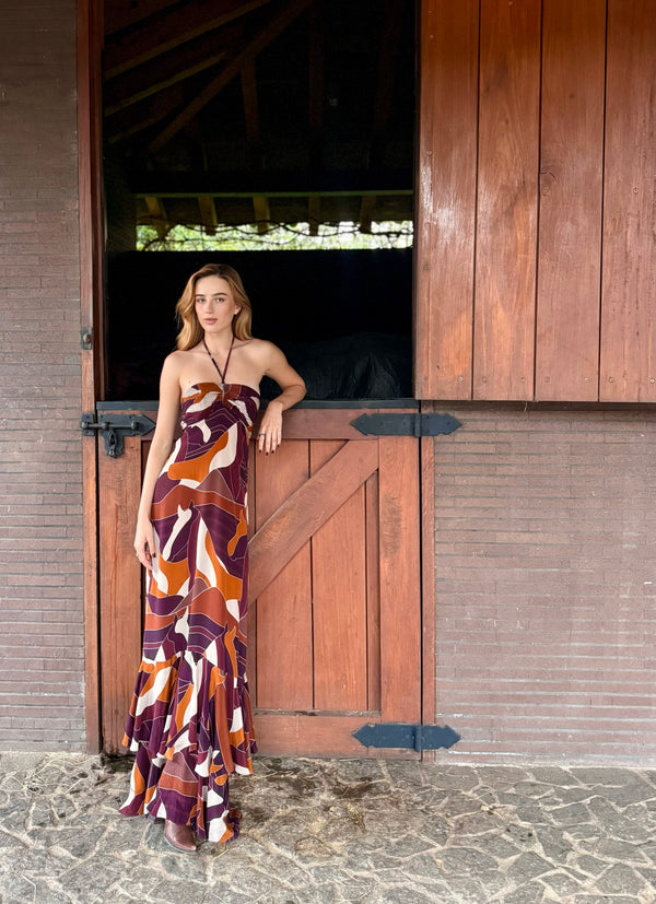 Sevillana Crepe Chine Maxi Dress / Purple Horses