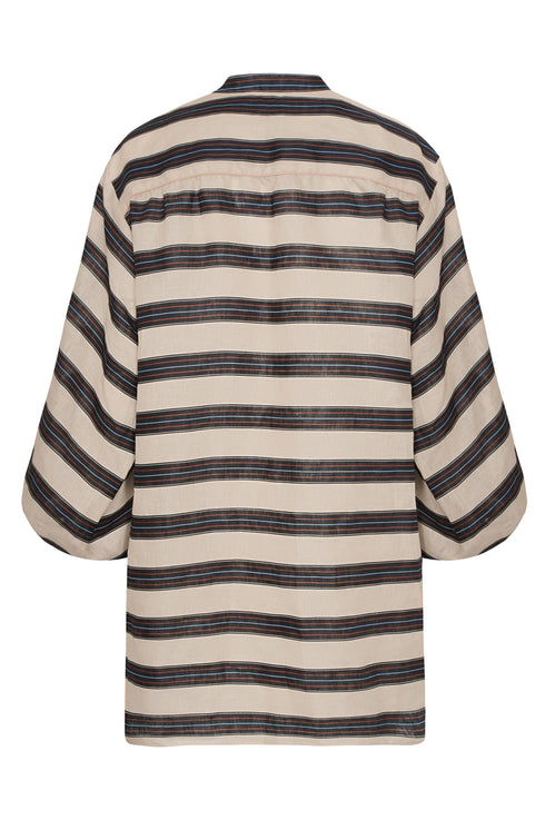 Simona Linen Maxi Shirt / Navy Stripes