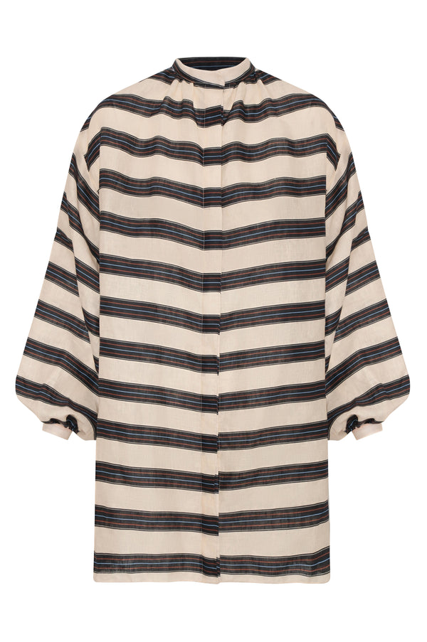 Simona Linen Maxi Shirt / Navy Stripes