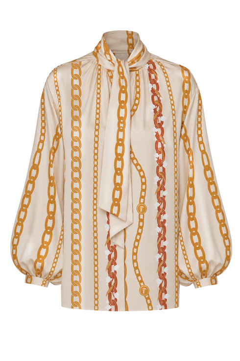 Simonetta Satin Silk Maxi Shirt / Gold Chains