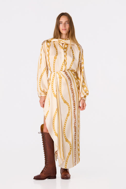 Myanmar Satin Silk Skirt / Gold Chains