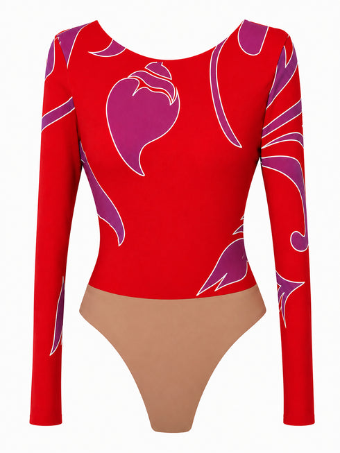 Sol Jersey Bodysuit / Red Buganvilias