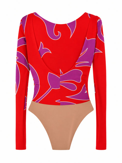 Sol Jersey Bodysuit / Red Buganvilias