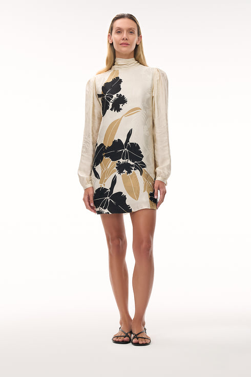 El Real Silk Jacquard Mini Dress / Black orchids