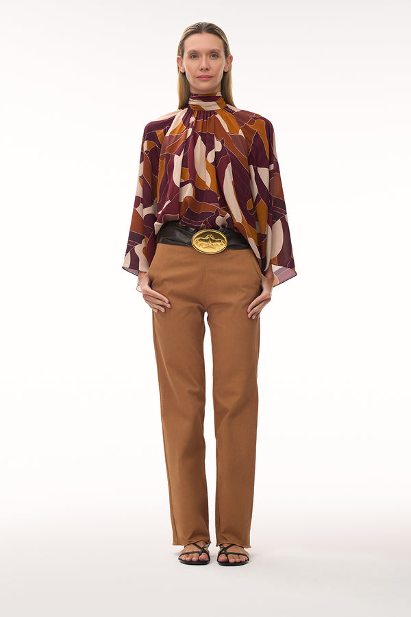 Boho Crepe Chine Blouse / Purple Horses