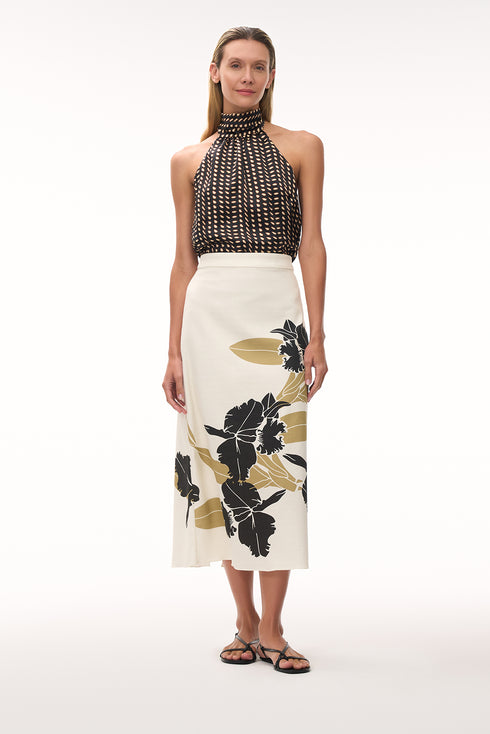 Magdalena Satin Silk Blouse / Black & Ivory Seeds