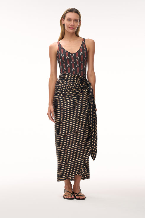 Mapara Satin Silk Skirt / Black & Ivory Seeds