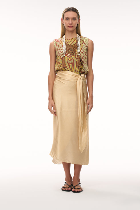 Silvia Satin Silk Blouse / Yellow Intricate Shells