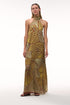 Costa Pacifica Satin Silk Midi Dress / Yellow Intricate Shells