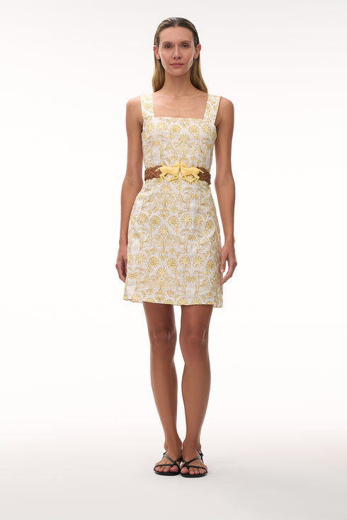 Micaela Embroidered Linen Mini Dress / Yellow Flowers