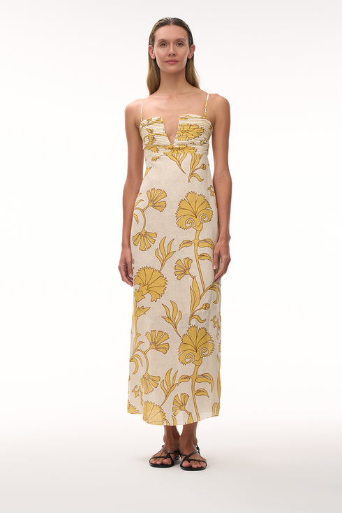 Antigüa Linen Midi Dress / Yellow Flowers
