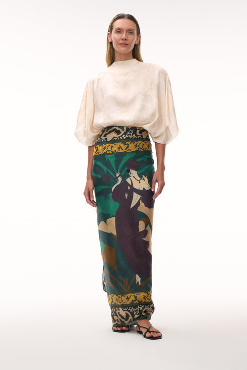 De La Falaise Cotton Silk Sarong / Green Dancer
