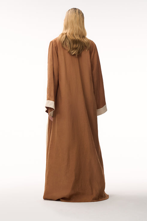 Rafaela Linen Kaftan / Brown & Ivory