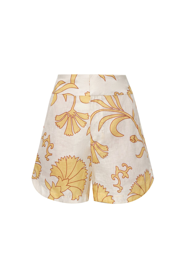 Tomaso Linen Short / Yellow Flowers